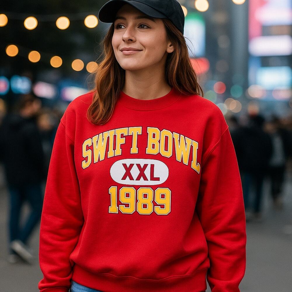 Swift Bowl 1989 Red Crewneck Cozy Sweatshirt – M SwiftieStyle MadeInUSA FanMerch
